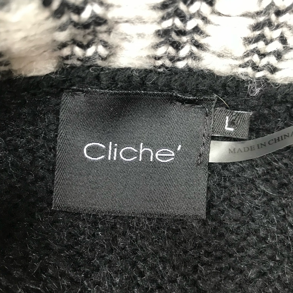 Cliche Woven Fringe black brown Earth tones Knit Sweater top size L - Picture 5 of 6